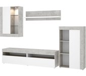 Salón tv con vitrina y leds tokio blanco brillo/natural 197x253x40 cm | salón tv completo