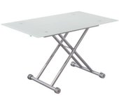 Mesa de centro elevable, cristal de 8 mm y estructura con ruedas - tapa color blanco, mueble moderno - medidas 120x70x40-75 cm