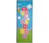 Relaxdays alfombra infantil con rayuela, 180x70 cm, alfombrilla actividades, juego para niños, base engomada, multicolor
