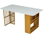 Mesa de comedor moderna, rectangular, de aglomerado, blanco y oro, con 6 sillas, 27 kg