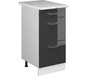 Vicco mueble bajo de cocina r-line, antracita alto brillo, 40 cm con cajones y encimera