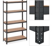 Relaxdays estantería metálica industrial, mueble almacenaje, 5 baldas, 180x100x30cm, 1250 kg, para taller, garaje, negro