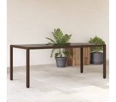 Mesa de jardín con tapa de cristal trenzado de resina marrón