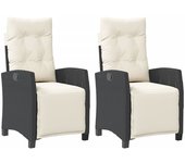 Sillones reclinables jardín con reposapiés 2 uds ratán pe negro