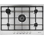 Placa de gas empotrada de acero inoxidable smeg p272xgh con 5 quemadores