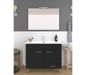 Mueble de baño samos 2 puertas y un cajón incluye lavabo y espejo - grafito 90 x 45 cm seno centrado