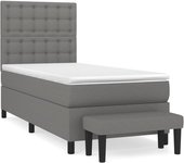 Cama con somier tapizado y colchón de tela gris oscuro 90x190 cm