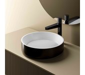 Bernstein - fregadero redondo diseño negro/blanco mate 42x42x11cm en encimera de fundición mineral con tapa de desagüe - nt2430