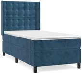 Cama con somier tapizado y colchón de terciopelo azul oscuro 90x190 cm