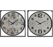 Reloj de pared home esprit blanco negro metal madera mdf 62 x 6 x 65 cm (2 unidades)