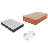 Dormidan - pack canapé abatible gran capacidad + colchón viscoelástico + almohada visco copos de regalo, 90x190cm cerezo