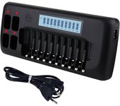 Cargador de batería lcd - cargador inteligente universal de 14 ranuras para baterías aa/aaa ni-mh con función de descarga