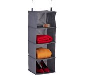 Relaxdays organizador colgante armario 4 compartimentos, tela, 97x30x30cm, 2 ganchos, almacenaje de ropa, gris