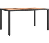 Mesa de jardín ratán pe negro y superficie madera maciza acacia
