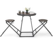 Costway conjunto de mesa redonda y taburetes de 3 piezas, juego de mesa alta con 2 taburetes plegables, conjunto de mesa y sillas moderno para 2 perso