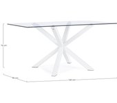 Mesa may rectangular 160x90 con patas de acero blanco, tapa de cristal templado de 10 mm de espesor