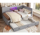 Cama nido 140x200cm con led y enchufes - con cama nido 90x190cm - gris