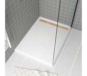 Plato de ducha acrílico blanco efecto piedra 90x120x4 cm - rejillas cromo y oro cepillado - moon