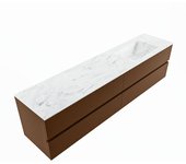 Mondiaz vica dlux 200cm mueble de baño color rust con 4 cajones. con lavabo cloud derecho 1 orificio color opalo