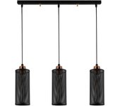 Regleta colgante marismo 3 luces vintage negro con pantallas originales cilíndricos de rejilla
