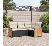 Juego de sofás jardín 4 piezas | conjunto de jardín de ocio | set de comedor de jardín con cojines ratán sintético negro cfw234830