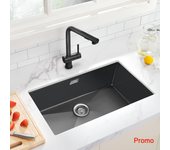 Auralum max fregadero cocinadone 1 bandeja 70*44*19cm fregadero montaje empotrado, de flor o subplano de acero inoxidable 304 fregadero, negro