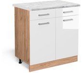 Vicco mueble bajo de cocina r-line, blanco alto brillo, 80 cm et mármol