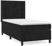 Cama con somier tapizado y colchón de polipiel negra 90x190 cm