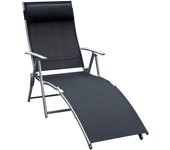 Tumbona de jardín plegable con cojín 137x63,5x100,5cm metal y tela negra para playa y terraza