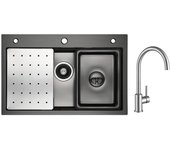 Fregadero de cocina 1 seno 70×45cm + escurridor + lavabo + dispensador de jabón + mezclador de cocina de acero inoxidable cepillado