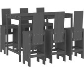 Set de mesa y taburetes altos jardín 7 piezas madera pino gris