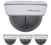 4 cámaras seguridad falsas, led intermitente, exterior, prevención de robos, videovigilancia mentira, blanco