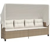 Tumbona de jardín | tumbona de exterior | silla con capota y cojines ratán sintético beige cfw601232