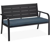 Relaxdays banco jardín con cojín, efecto madera, 78x118x66 cm, 2 plazas, asiento exterior resistente, negro/antracita
