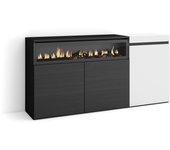 Aparadores para salón, 150x35x75cm, 3 puertas, chimenea eléctrica, blanco y negro
