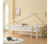 Cama alta cabaña para niños sotkamo pino 90x200 - blanco [en.casa]