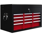 Caja de herramientas con 6 cajones, cerradura, asa, caja de herramientas de acero, color rojo y negro, 60 x 26 x 34 cm.