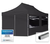 3x6 m carpa plegable, economy aluminio 32mm, 4 laterales con ventanas panorámicas, negro