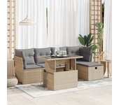Conjunto de muebles de jardín de ratán beige de 6 piezas con cojines vidaxl