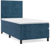 Cama con somier tapizado y colchón de terciopelo azul oscuro 90x190 cm