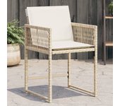 Juego de 4 sillas de jardín con cojines de resina tejida beige.