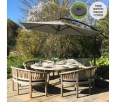 Sombrilla voladiza 3m 300cm con base ventilador mecanismo manivela cubierta lmpermeable gratis parasol colgante terraza