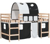 Cama alta niños | cama individual con túnel madera pino blanco negro 90x190 cm cfw52355