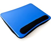 Relaxdays cojín para portátil, relleno blando, transportable, bandeja ordenador, reposamanos y asa, apoyo regazo, azul