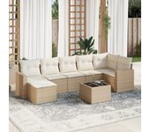 Conjunto de muebles de jardín de ratán beige de 8 piezas con cojines vidaxl