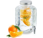 Relaxdays dispensador de bebidas con soporte, grifo y tapa, 5 l, cristal, surtidor de limonada y agua, transparente