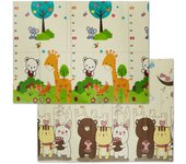 Relaxdays alfombra juego niños con animales, colchoneta gateo bebés, reversible, lavable, 195x146, goma xpe, multicolor