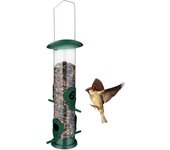 Relaxdays comedero para aves colgante con 4 agujeros, dispensador alimento pájaros, plástico, especies silvestres, verde