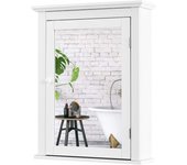 Costway armario de baño con espejo de pared mueble de baño organizador con puerta y estante ajustable gabinete de almacenamiento para dormitorio (blan