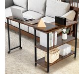 Mesa auxiliar giratoria 360° con 6 ruedas universales para oficina y sofá 101x30x70,5 cm marrón csw396244